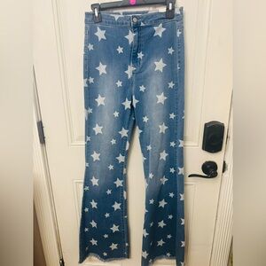 Cello High Rise Flair Blue Denim with White Stars size 7